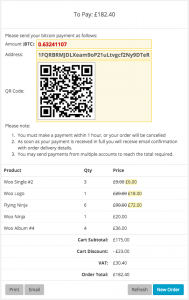 Transaction receipt using the Bitcoin gateway. 