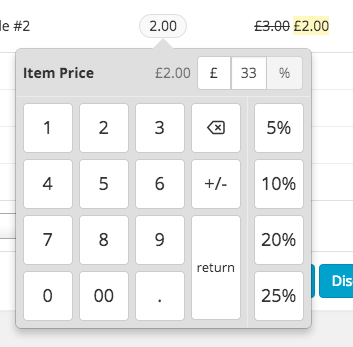 Reducing the item price by a percentage using the number pad.