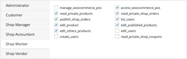 Example of POS Access settings